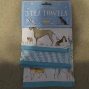 Set of 3 Milly Green DEBONAIR DOGS Dachshund Basset Frenchie Bulldog Tea Towels - Picture 1 of 8