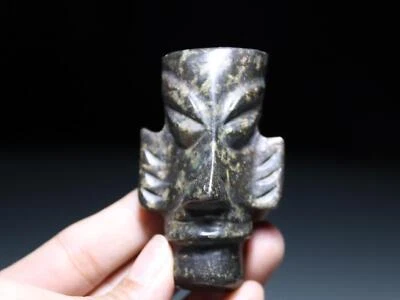 Antigua piedra negra tallada en jade ruinas de Sanxingdui figura cabeza máscara facial colgante CX559 Foto 1 de 4