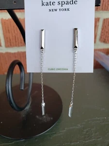kate spade- Raise the Bar- Pave Linear Earrings- Clear/Silver- NWT - $58- b73 - Picture 1 of 5
