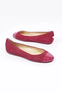 $700 JIMMY CHOO WOMENS BALLET FLATS SUEDE PATENT CAP TOE BURGUNDY 35 (DB13) - Picture 1 of 7