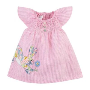 Mud Pie Pink Smocked Easter Bunny Seersucker Dress 6-9M 9-12M - Picture 1 of 1