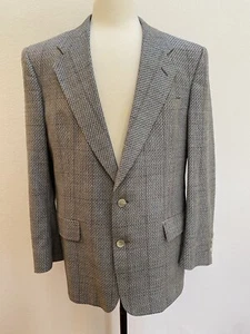 Vtg Christian Dior SportCoat Jacket Blazer Blue Black Cream Woven Wool 42R - Picture 1 of 13