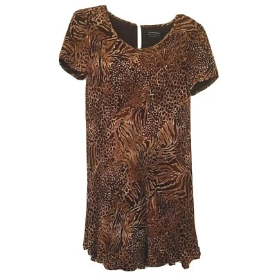 Vestido Liz Claiborne Vintage Pequeño Talla 4 Marrón Beige Estampado Animal Manga Corta Foto 1 de 4