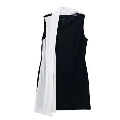 Vestido Negro Saks Fifth Avenue Negro Blanco Superpuesto Cortina Sin Mangas Talla 6 Foto 1 de 4