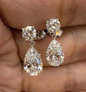 Pendientes de moissanita corte pera de 5 quilates regalo del día de la madre chapados en oro blanco de 14 quilates - Imagen 1 de 7