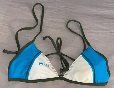 Top de bikini traje de baño halter con bandas de bloques de colores divididos XS (B5) Foto 1 de 2