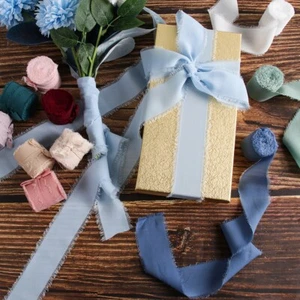 5M 3.8cm Frayed Edged Chiffon Silk Ribbon Wedding Sheer Fringe Gift DIY Craft au - Picture 1 of 24