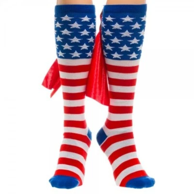 USA American Flag Patriotic Socks Knee High Red Cape - Image 1 of 4