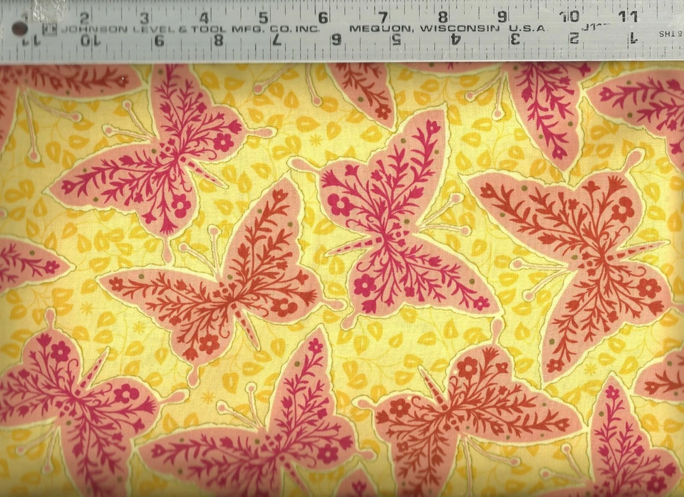 Ink & Arrow ~ Calico Orange Butterflies on Yellow ~ 100% Cotton Quilt Fabric BTY - Image 1 of 1