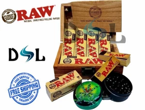 RAW Wooden Deluxe Rolling Storage Box Gift Set Classic Smoking Papers Grinder - Picture 1 of 7