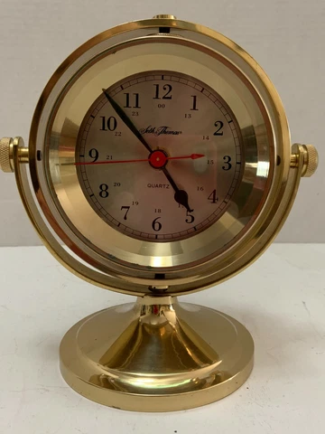 Seth Thomas SCHOONER SHIPS CLOCK Model 1044 Solid Brass Gimball Mtd Quartz Runs Cover