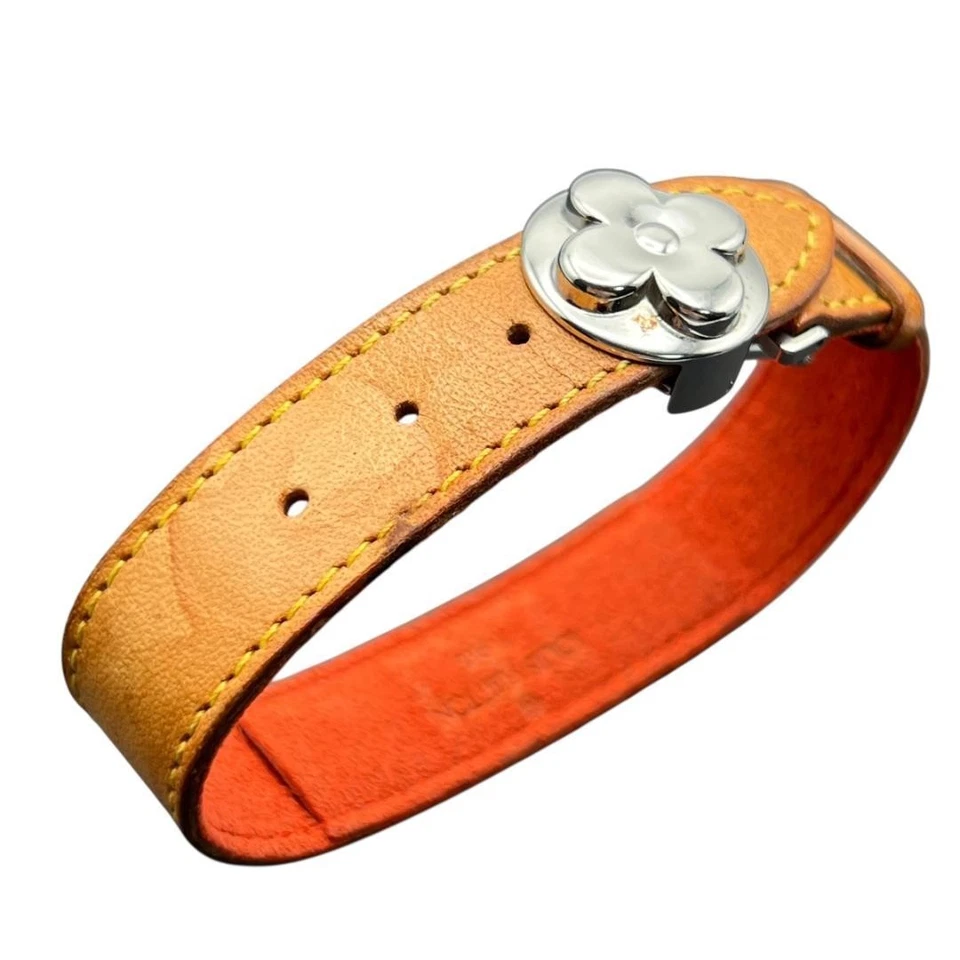 Pulsera Louis Vuitton Buena Suerte Cuero Marrón Plata M34448 Usada Foto 1 de 4