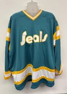 Vintage California golden seals teal hockey jersey Strauss 23 DIMAGGIO XXL - Picture 1 of 11