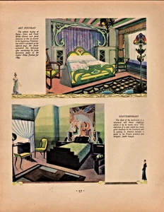 Schlafzimmer Gravuren in Farbe Jugendstil Deko Viktorianisch Früh Amerikanisch 1930 Kunstdruck - Bild 1 von 2