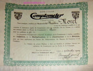 DIPL316 - DIPLOME ECOLE DE COMPTOMETER 1929 PARIS - Picture 1 of 1
