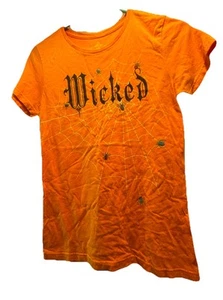 Damen-T-Shirt KLEIN 4-6 orange böse Glitzer Spinnennetz Halloween Party Grafik - Bild 1 von 4
