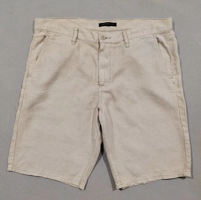 Pantalones Cortos Chinos John Varvatos EE. UU. 33 Para Hombres Doblado Frente Plano 100% Lino Informales Foto 1 de 4