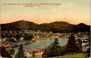 Postcard NY Adirondacks Saranac Lake Mts Baker Saddleback Haystack Posted 1915 - Picture 1 of 2