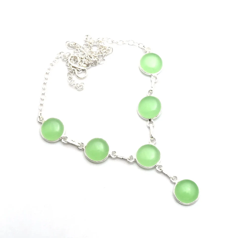 Collar étnico hecho a mano de piedras preciosas de calcedonia verde joyería 24 gms AN 15388 Foto 1 de 1