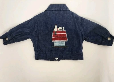 Винтажная детская джинсовая куртка 12 Mo Snoopy & Bunny вышитая клетчатая с подкладкой на пуговицах  - Изображение 1 из 4