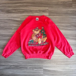 Y2K/Vintage Weihnachtsbär "Merry Beary" rot Unisex Sweatshirt XL lustige Grafik - Bild 1 von 10