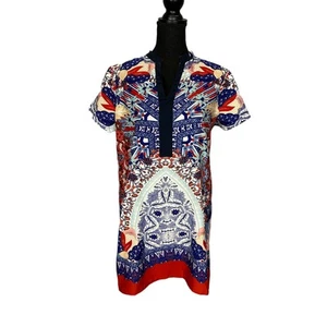 Alberto Makali rot weiß blau Etuikleid LARGE geometrisches Muster Designer seidig - Bild 1 von 6