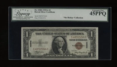 DBR 1935-A $1 Silver Hawaii SC Block Fr. 2300 Legacy 45 PPQ Serial S48767244C - Image 1 of 2