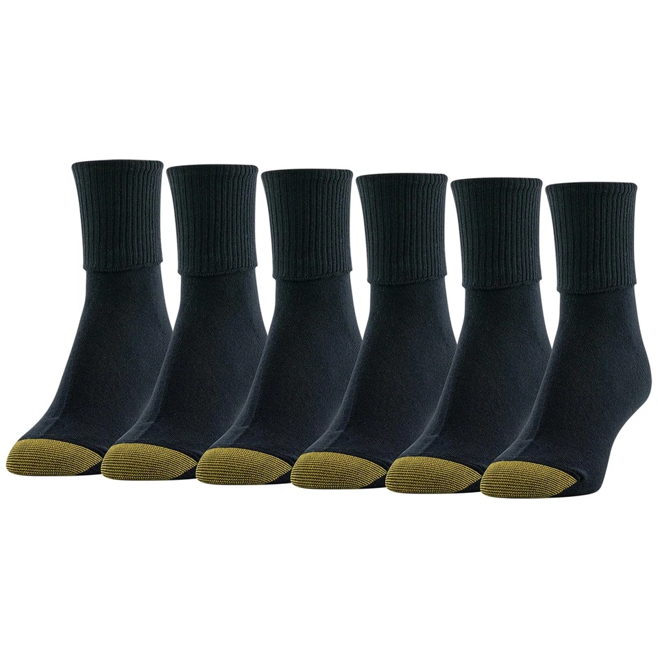 Gold Toe Women's Classic Turn Cuff Socks 6 Pairs Black Size 6.0 P51x