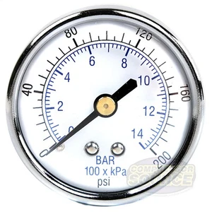 1/4" NPT 200 PSI Air Compressor Pressure Gauge Back Mount 2 Inch Face - Imagen 1 de 6
