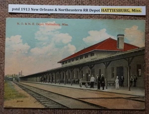 Nueva Orleans y Northeastern RR Depot publicado 1913 Hattiesburg, Miss. LITOGRAFÍA POSTAL - Imagen 1 de 2