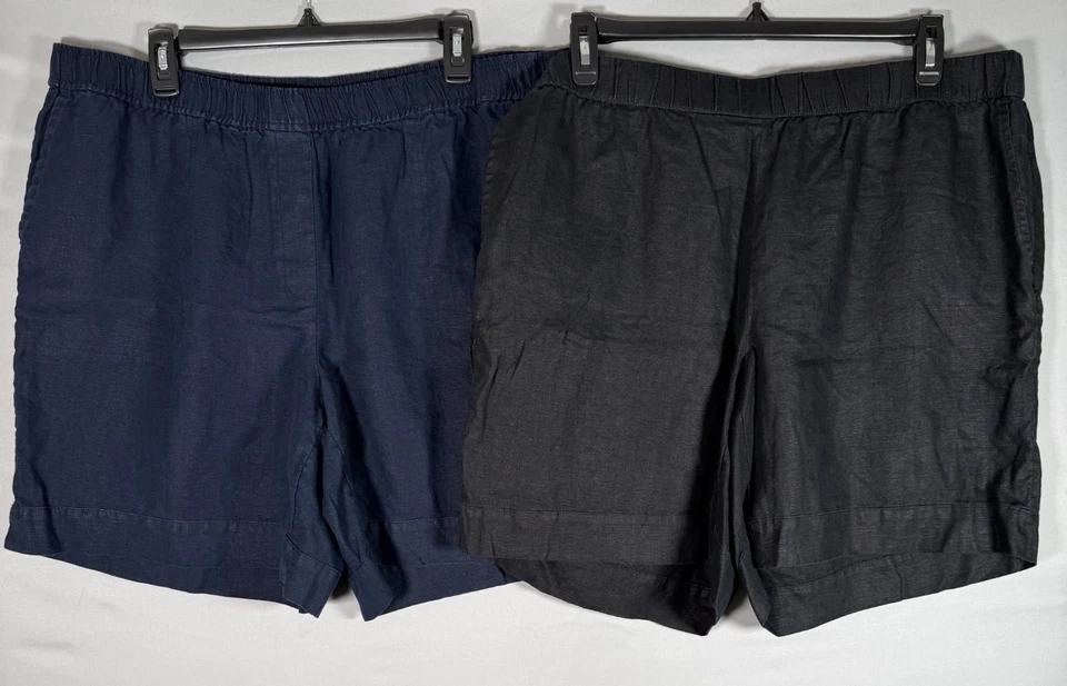 Pantalones Cortos J. Jill Love Lino -Lote de 2- Para Mujer 2x Azul + Negro Boho 8" Entrepierna W39" Foto 1 de 4