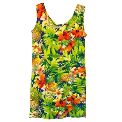 Jams World Dress Womens Large Green Hawaiian Tropical Floral Pineapple Print - Image 1 of 4