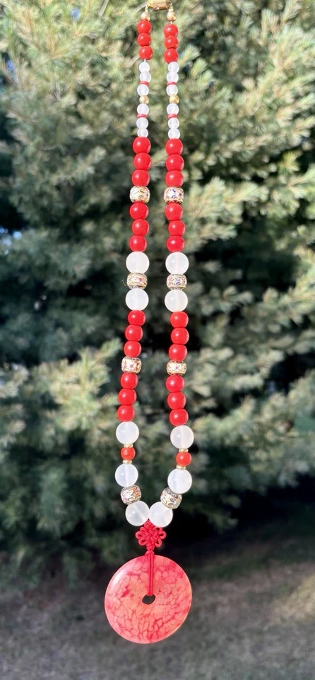 "Antiguo collar brazalete chino de cuentas de oración cloisonné de coral ágata con venas rojas 35"" 🚭 Foto 1 de 4