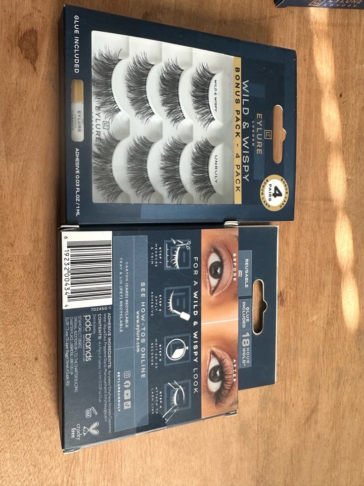 Eylure Wild & Wispy Bonus Pack False Eyelashes 4 Pairs with Glue – Unruly & Wild