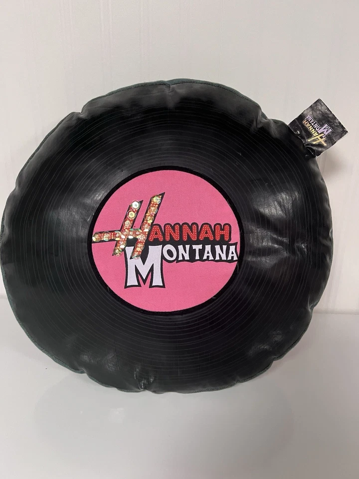 Hannah Montana Pillow Squishy Vinyl Record Pink Black Flower Sparkle Disney - Image 1 of 4
