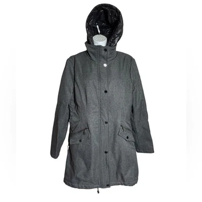 ABRIGO GUESS TALLA XL Mujer Gris 2 Capas Doble Cremallera Chaqueta con Capucha 🩶 Foto 1 de 4