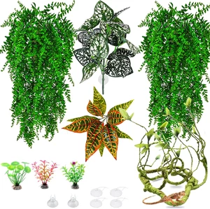 Reptile Plants for Bearded Dragon Tank Accessories, Terrarium Jungle Climbing Vi - Picture 1 of 12