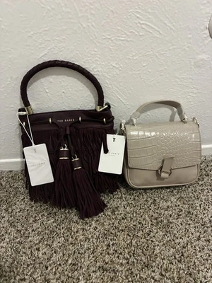 Nuevo TED BAKER PARALEE Flecos con Mango Trenzado y Bolso de Mano Beige Paquete de 2 Foto 1 de 4