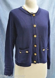 Talbots VTG knit Blue cardigan button up sweater Top Nautical SZ S - Picture 1 of 5