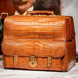 Exceptional Edwardian Antique Crocodile Leather Gladstone Bag Travel Suitcase - Picture 1 of 16