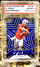 C.J. STROUD 2022 LEAF COLLEGE STARS Graded GEM-MINT 10 “BLUE” ROOKIE CARD! Ltd