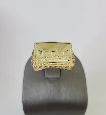 Anillo de Última Cena Real 10k Banda Informal Hombres Oro Amarillo Genuino Foto 1 de 4
