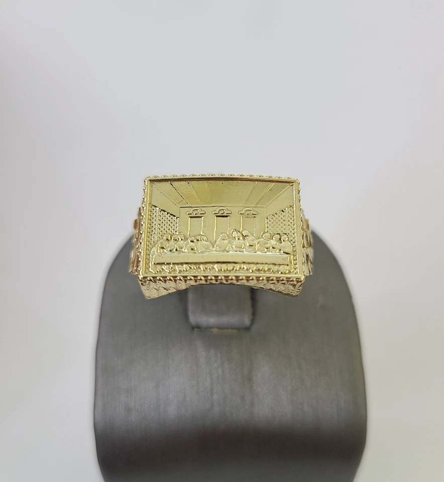 Anillo de Última Cena Real 10k Banda Informal Hombres Oro Amarillo Genuino Foto 1 de 4