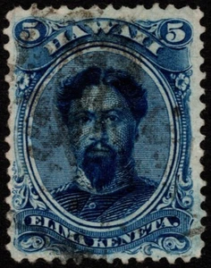 Hawaii - 1866 - 5 Cents Blue King Kamehameha V Portrait Issue # 32 Well Centered - Picture 1 of 1