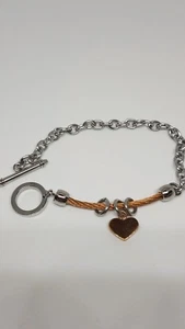 Pulsera Corazón Contraste Cadena Moda Acero Inoxidable - Imagen 1 de 2