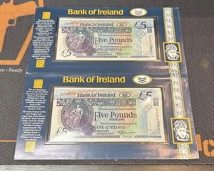 1990 Bank of Ireland £5 Notes Consecutive! UNC #A000232 & 233 - Picture 1 of 4