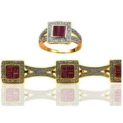 Ruby Diamond Ring Matching Tennis Bracelet Set 14k Yellow Gold over 925 SS - Image 1 of 4