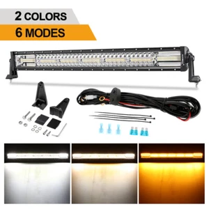 AUXBEAM 30" Inch 6 Modes White&Amber LED Light Bar Strobe Offroad Truck ATV SUV - Picture 1 of 12