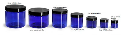 8 oz BLUE Basic Jar 70/400 PET w/ CHOICE of caps -32 sets FREE SHIPPING - Image 1 of 4