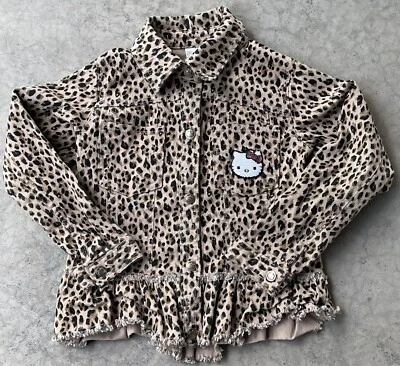 Hello Kitty 360 Kids Girls Leopard Jean Jacket Size 7 Button Preowned  - Image 1 of 4